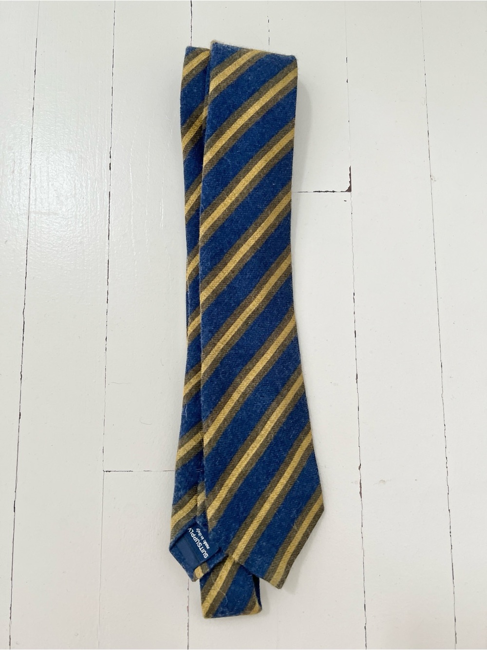 Suitsupply Blue and Olive Diagonal Stripe Wool Tie